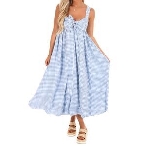 BuddyLove Women's Blue Kenny Maxi Blue and White Check Dress Sz M NWT ***
